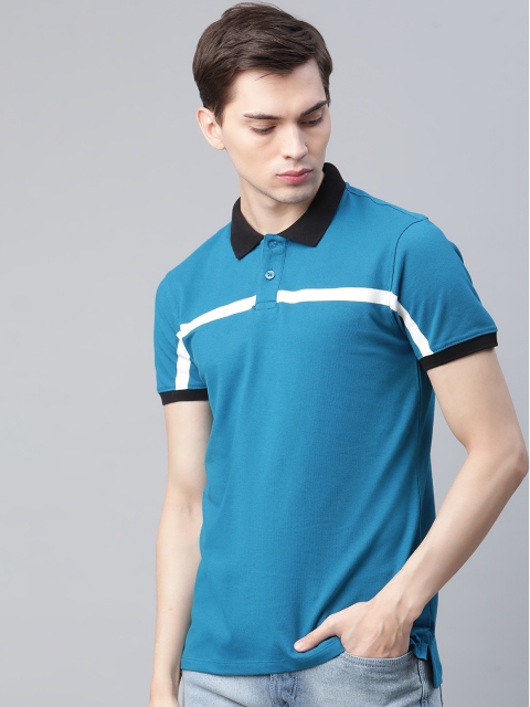 

The Roadster Lifestyle Co Men Blue Cotton Solid Polo Collar Pure Cotton T-shirt