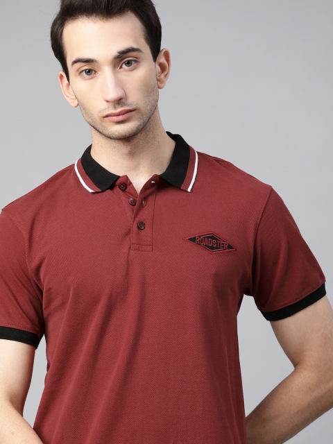 

The Roadster Lifestyle Co Men Rust Brown Solid Pure Cotton Polo Collar Pure Cotton T-shirt