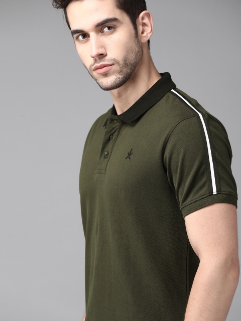 

Roadster Men Olive Green Solid Pure Cotton Polo Collar T-shirt