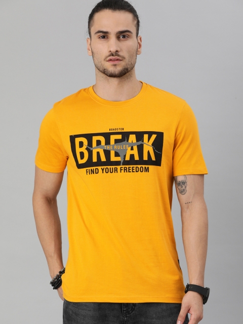 

The Roadster Lifestyle Co Men Yellow Typography Printed Pure Cotton T-shirt