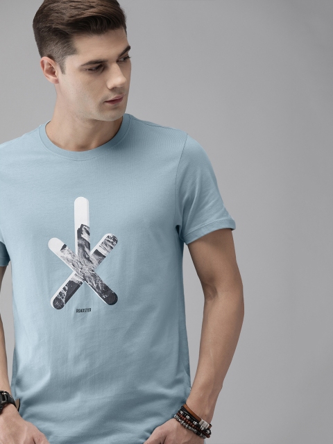 

The Roadster Lifestyle Co Men Blue Printed Pure Cotton T-shirt