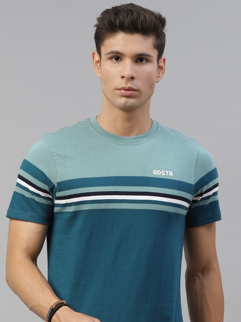 

Roadster Men Blue & White Striped Pure Cotton T-Shirt