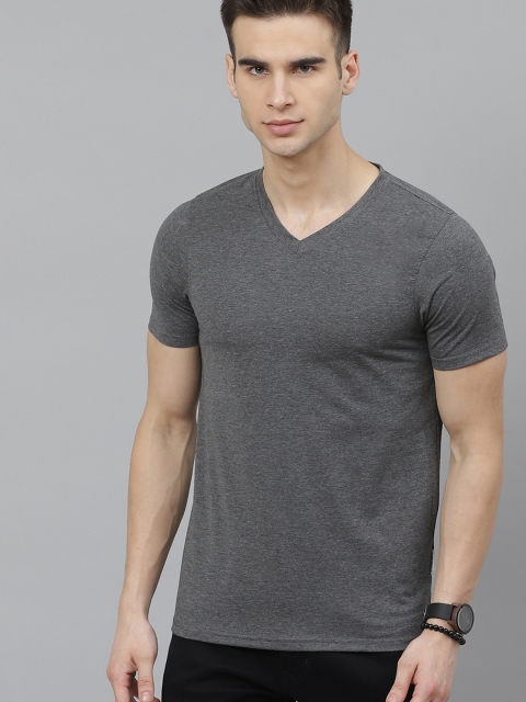 

The Roadster Lifestyle Co Men Charcoal Grey Shaped Fit Solid V-Neck T-shirt