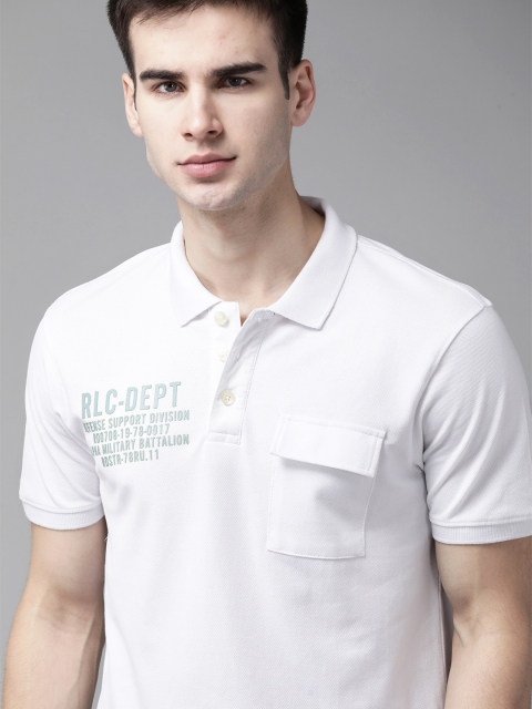 

Roadster Men White Pure Cotton Polo Collar T-shirt