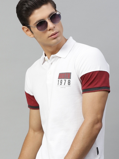

Roadster Men White Cotton Solid Polo Collar Pure Cotton T-shirt