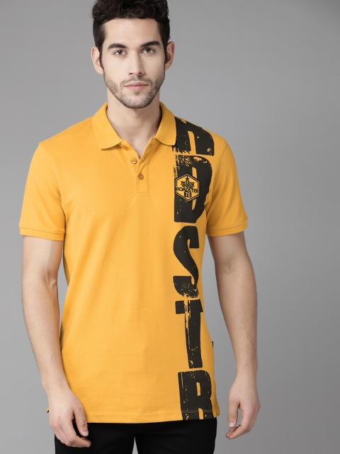 

The Roadster Lifestyle Co Men Mustard Pure Cotton Printed Polo Collar Pure Cotton T-shirt