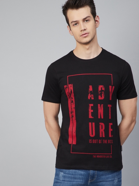 

The Roadster Lifestyle Co Men Black & Red Typography Printed T-shirt