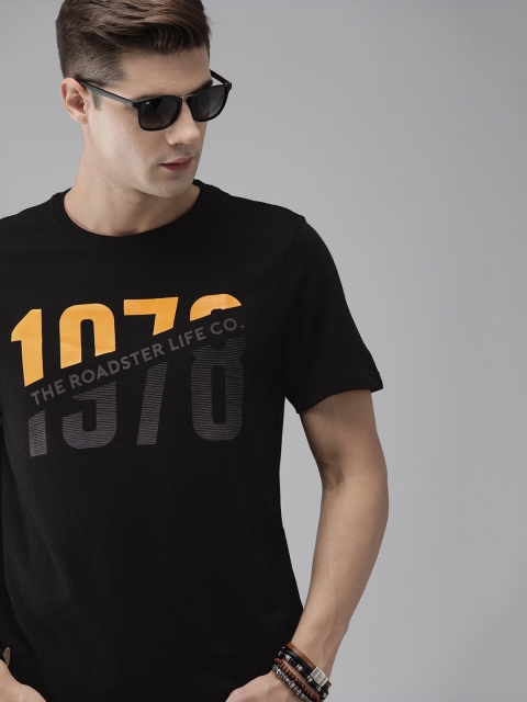 

The Roadster Lifestyle Co Men Black Typography Printed Pure Cotton T-shirt