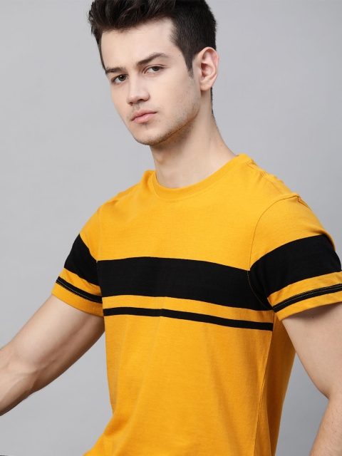 

Roadster Men Yellow & Black Cotton Striped T-shirt