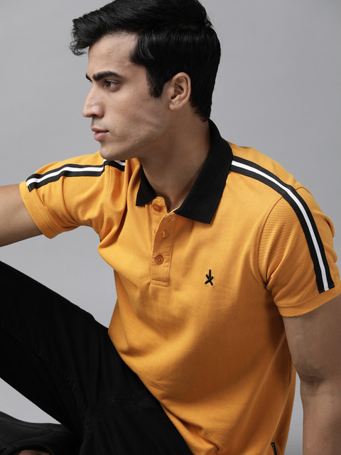

The Roadster Lifestyle Co Men Mustard Yellow Solid Pure Cotton Polo Collar Pure Cotton T-shirt
