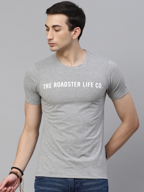 

The Roadster Lifestyle Co Men Grey Melange & White Typography Printed T-shirt