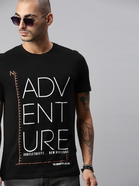 

The Roadster Lifestyle Co Men Black White Printed Pure Cotton T-shirt