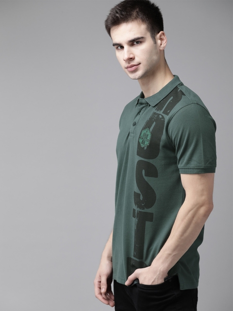 

Roadster Men Green & Black Pure Cotton Printed Polo Collar T-shirt