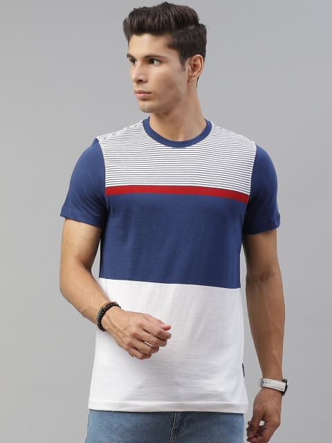 

The Roadster Lifestyle Co Men Navy Blue White Colourblocked Pure Cotton T-shirt