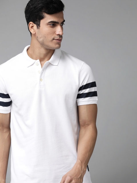 

The Roadster Lifestyle Co Men White Solid Polo Collar Pure Cotton T-shirt
