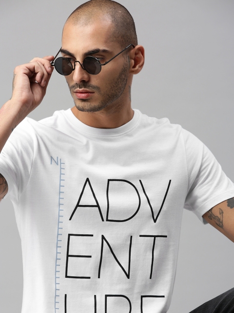 

The Roadster Lifestyle Co Men White Typography Printed Pure Cotton T-shirt