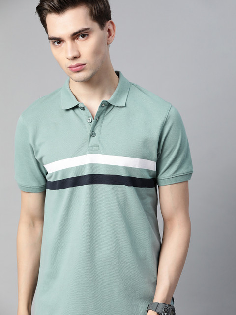 

The Roadster Lifestyle Co Men Green & White Pure Cotton Polo Collar T-shirt