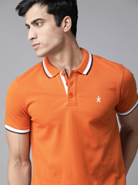

Roadster Men Orange Solid Pure Cotton Polo Collar T-shirt