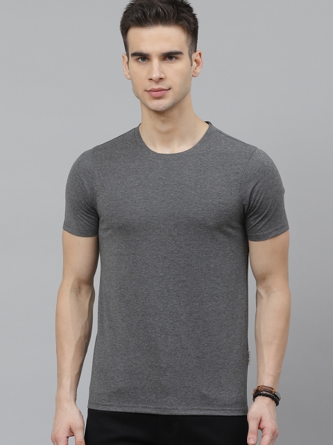 

The Roadster Lifestyle Co Men Charcoal Grey Solid Shaped Fit Round Neck T-shirt, Grey melange