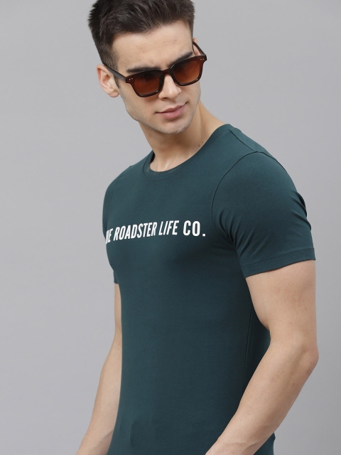 

The Roadster Lifestyle Co Men Teal Green & White Printed Round Neck T-shirt