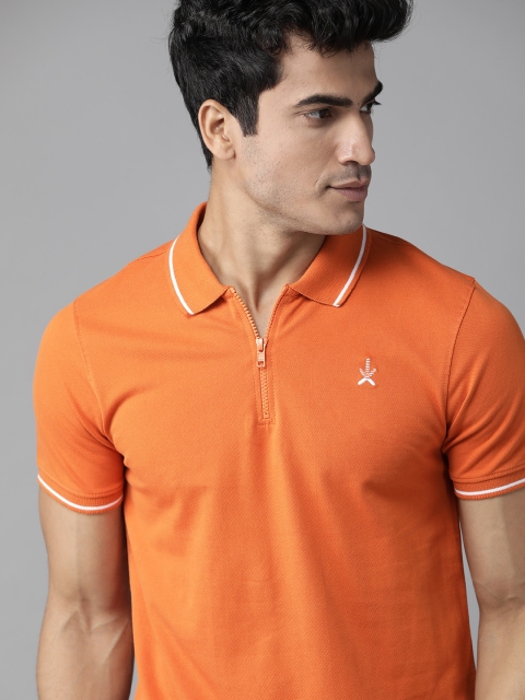 

Roadster Men Orange Solid Pure Cotton Polo Collar T-shirt