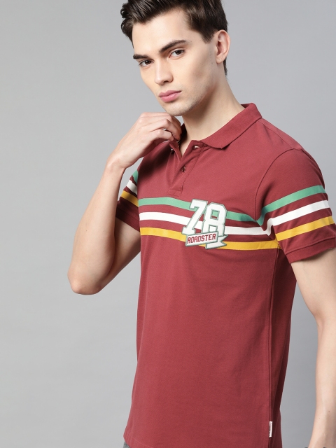 

The Roadster Lifestyle Co Men Red Pure Cotton Polo Collar T-shirt