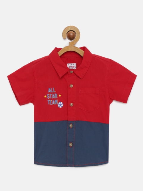 

Donuts Boys Red & Navy Blue Colourblocked Pure Cotton Regular Fit Casual Shirt