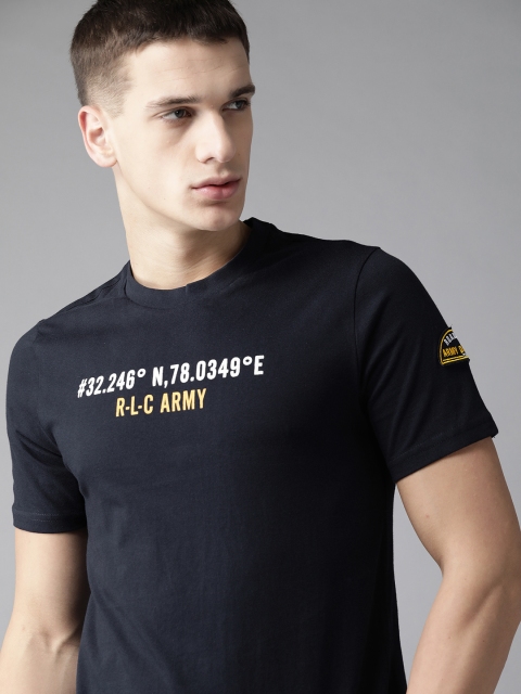 

The Roadster Lifestyle Co Men Navy Blue Typography Print Round Neck Pure Cotton T-shirt