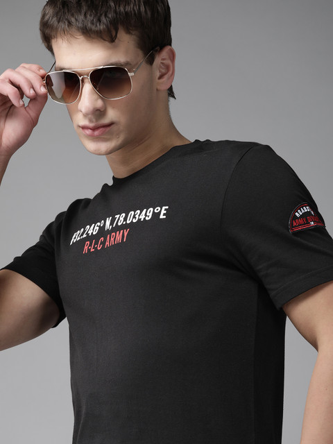 

Roadster Men Black Printed Round Neck Solid T-shirt