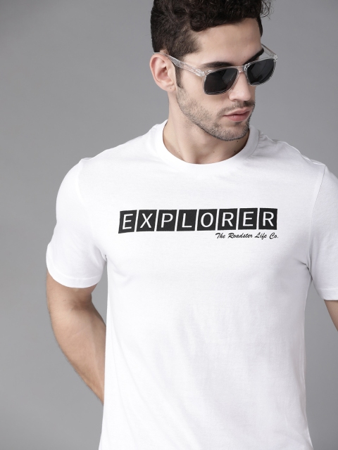 

Roadster Men White Pure Cotton Printed Round Neck T-shirt