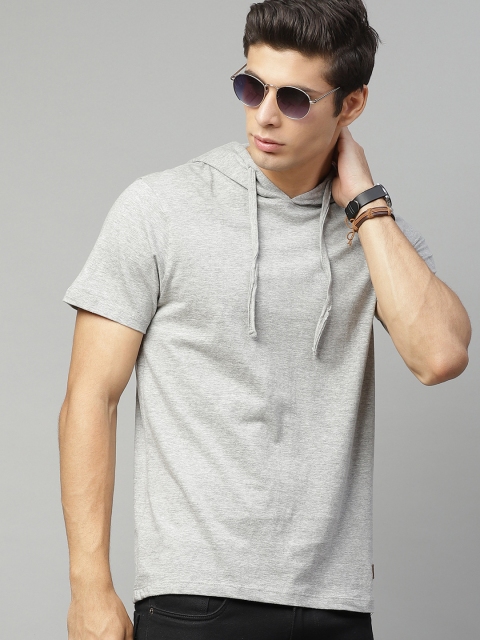 

Roadster Men Grey Melange Solid Pure Cotton T-shirt