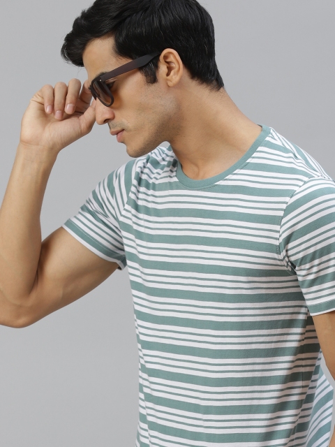

The Roadster Lifestyle Co Men White & Grey Pure Cotton Striped T-shirt
