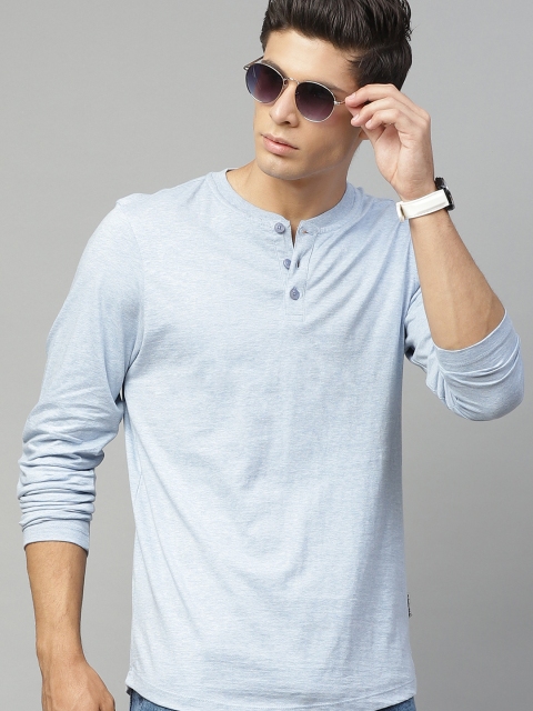 

Roadster Men Blue Cotton Solid Henley Neck T-shirt