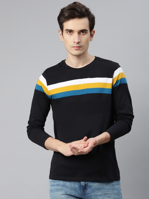 

Roadster Men Navy Blue & White Pure Cotton Striped Round Neck T-shirt