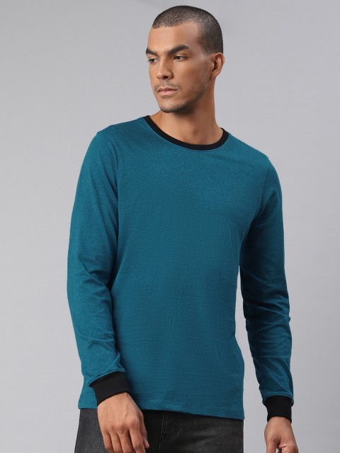 

The Roadster Lifestyle Co Men Blue Cotton Solid Round Neck Pure Cotton T-shirt