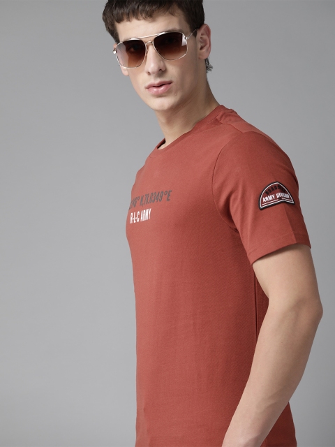 

Roadster Men Rust Red Printed Cotton Round Neck T-shirt