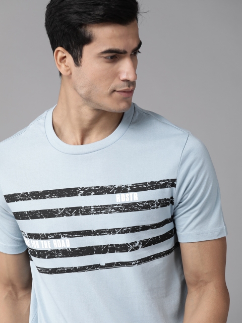 

Roadster Men Blue & Black Striped Cotton Round Neck T-shirt