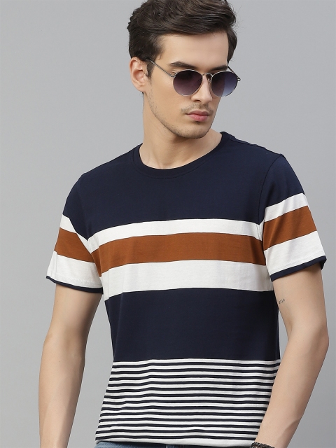 

The Roadster Lifestyle Co Men Navy Blue & White Cotton Striped T-shirt