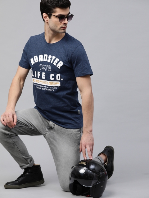 

The Roadster Lifestyle Co Men Navy Blue Brand Logo Printed T-shirt