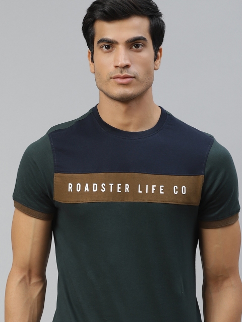 

Roadster Men Green & Navy Blue Pure Cotton Brand Logo Printed T-Shirt
