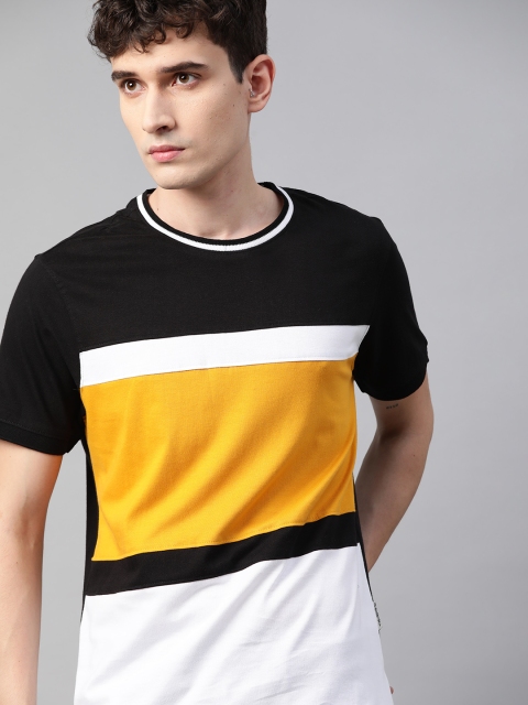 

The Roadster Lifestyle Co Men Black & Yellow Colourblocked Cotton T-shirt