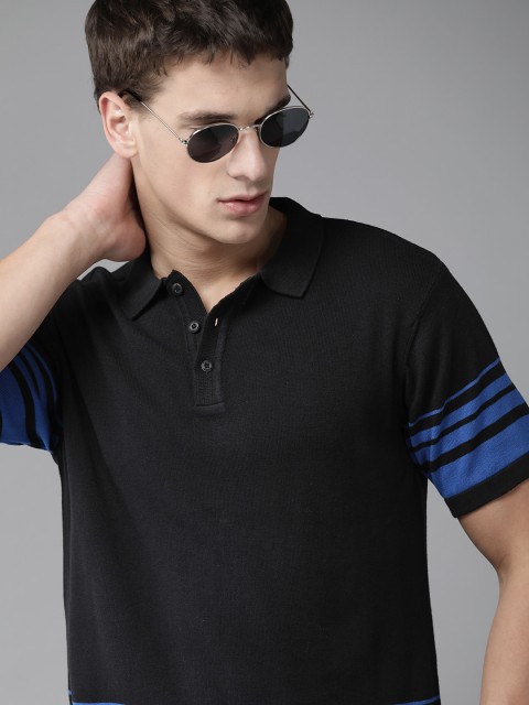 

The Roadster Lifestyle Co Men Black Solid Polo Collar Cotton T-shirt