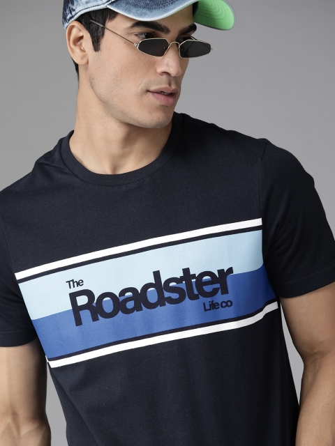 

Roadster Men Navy Blue Pure Cotton Brand Logo Printed Round Neck T-shirt