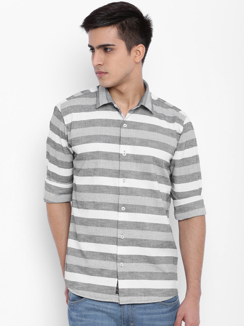 

Vivaldi White & Grey Striped Casual Shirt