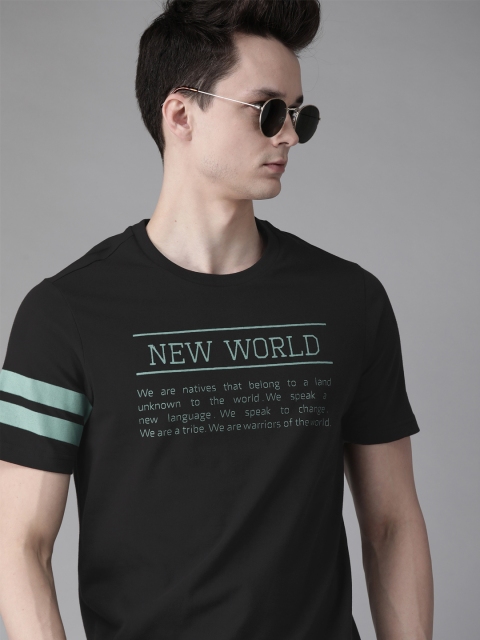 

Roadster Men Black & Green Pure Cotton Printed Round Neck T-shirt