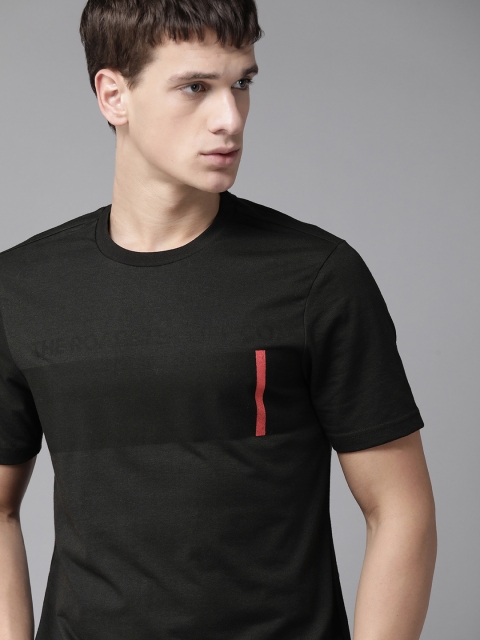 

Roadster Men Black Brand Logo Print Pure Cotton Round Neck T-shirt