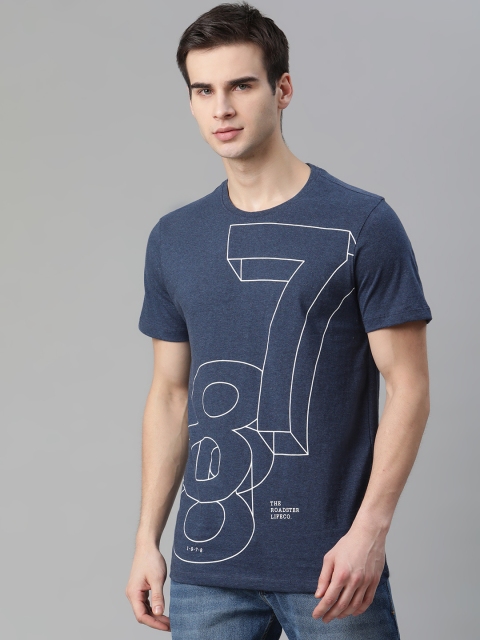 

The Roadster Lifestyle Co Men Navy Blue & White Pure Cotton Typography Printed T-shirt