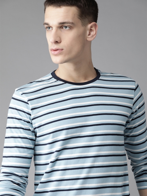 

The Roadster Lifestyle Co Men Navy Blue Striped Round Neck T-shirt