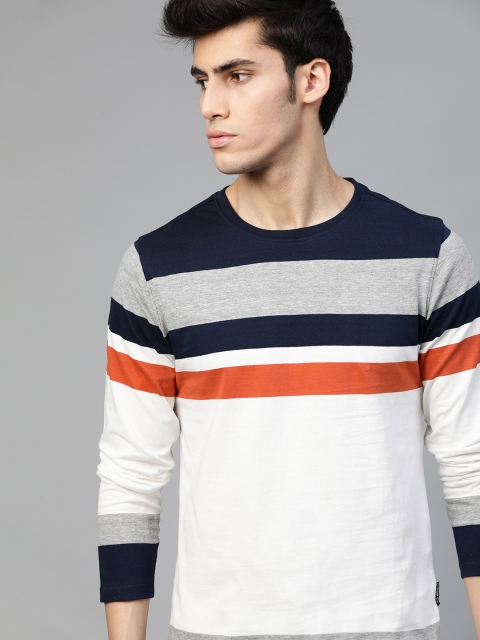 

Roadster Men White & Navy Blue Striped T-shirt