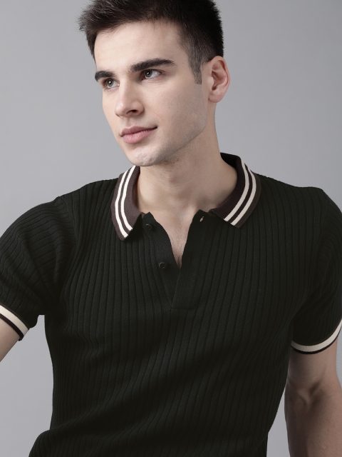 

Roadster Men Black Self Design Polo Collar Pure Cotton T-shirt